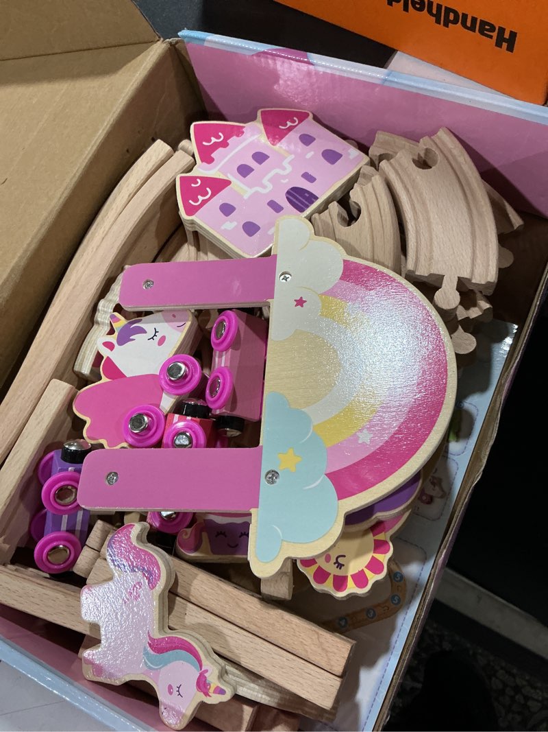 Condition photo showing Good Condition for lehoo castle wooden train set - unicorn train set for toddlers 2-4, wooden train track toddler girl toys, pink train fantasy toys for 3 4 5 6 7 year old girl
