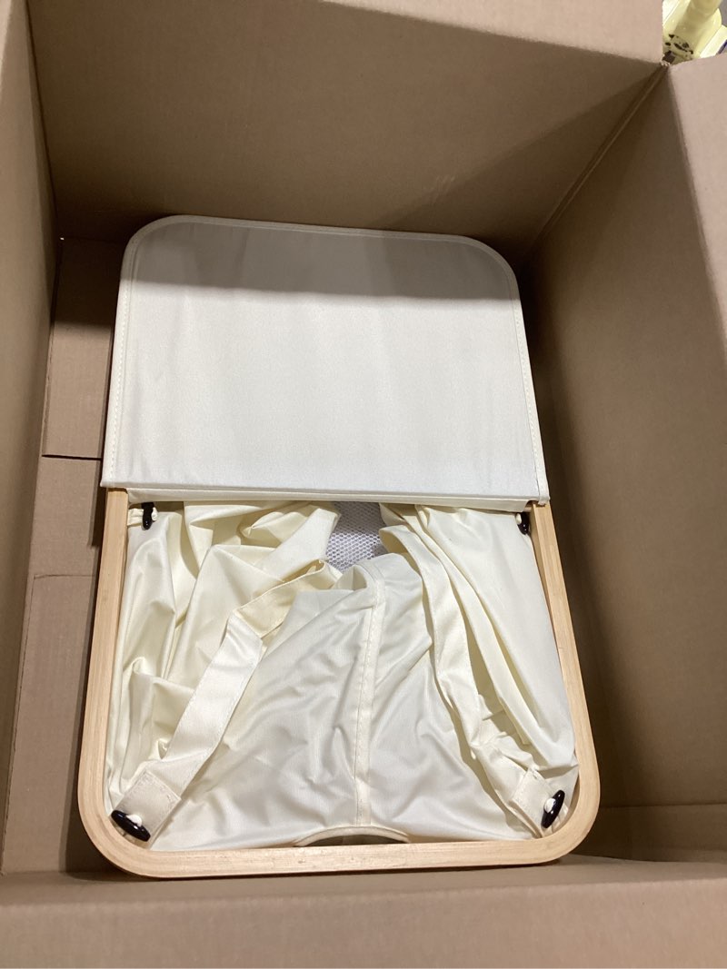 Condition photo showing Good Condition for efluky laundry hamper with lid, trio laundry hamper with 3 removable bags, 3 section laundry basket with bamboo handles for bathroom, bedroom & laundry room, 160l beige beige 160l trio