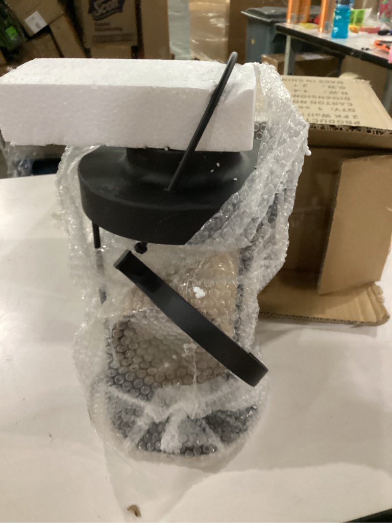 Condition photo showing As Is for Metal Wall Sconce Candle Lantern Set of 2 - Black Wall Mounted Wood and Metal Hanging Holder with Glass & Candles Vintage Wall Decor for Porch, Living Room, Dining Room, Bedroom Indoor Decor round