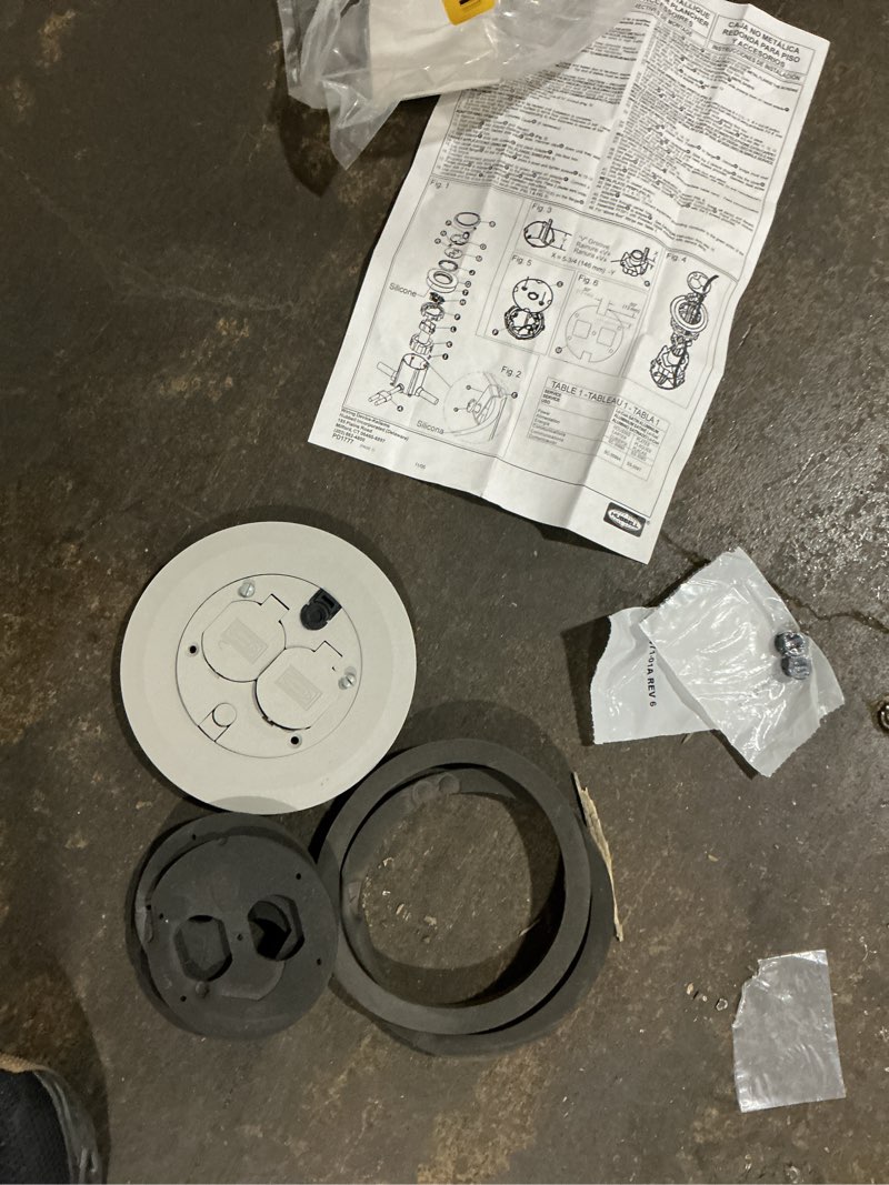 Condition photo showing As Is for pfbcgya thermoplastic abs round floor box non-metallic replacement cover/flange, 6-1/4" diameter, gray