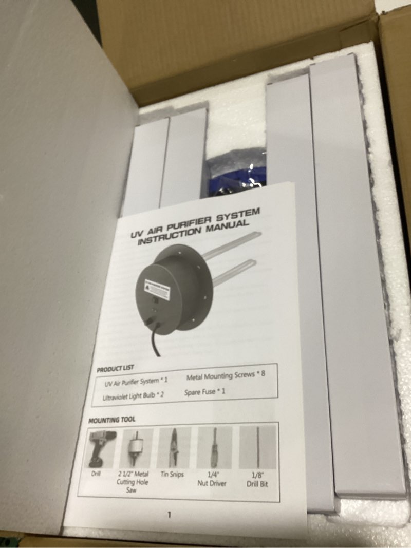 hvac uvc light air purifier 72w system with energy saving airflow sensor and 2 16-inch bulbs for hva