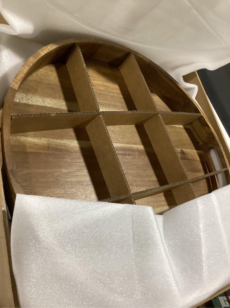 Condition photo showing Good Condition for wooden serving tray with handles 22 inch extra large round ottoman tray acacia large wood trays ottoman living room wooden trays 22? round tray