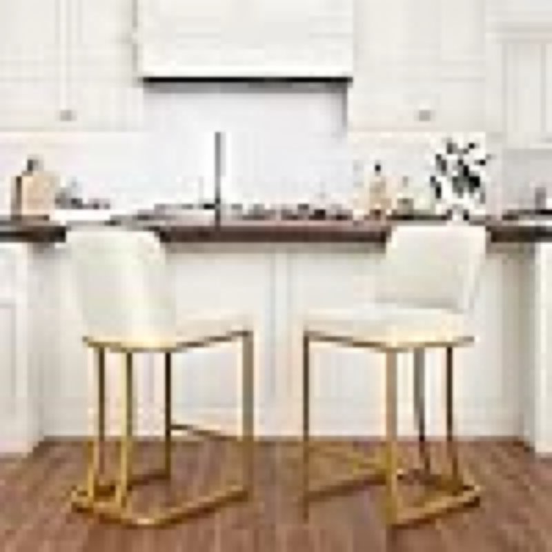 PHI VILLA White and Gold Bar Stools Set of 1 Faux Leather Counter Height Chairs, Kitchen Stools for Island, 24 Inch Barstools with Back