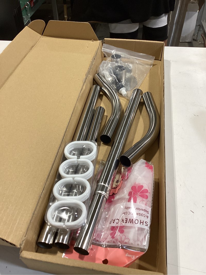 Condition photo showing Good Condition for adjustable corner shower curtain rod, stretchable stainless steel l shaped shower curtain rail, curved bowed shower curtain pole, drill or no drill, for bathroo(size:a 70-95cm x 70-95cm,color:silver) a 70-95cm x 70-95cm silver