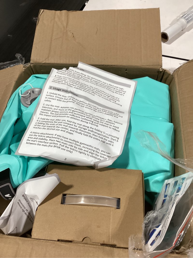 Condition photo showing As Is for VOFiTNY Inflatable Gymnastics Air mat Tumbling Track with Air Barrel Octagon Mat with Pump for Home/Gym Mint 4'L x 3'D