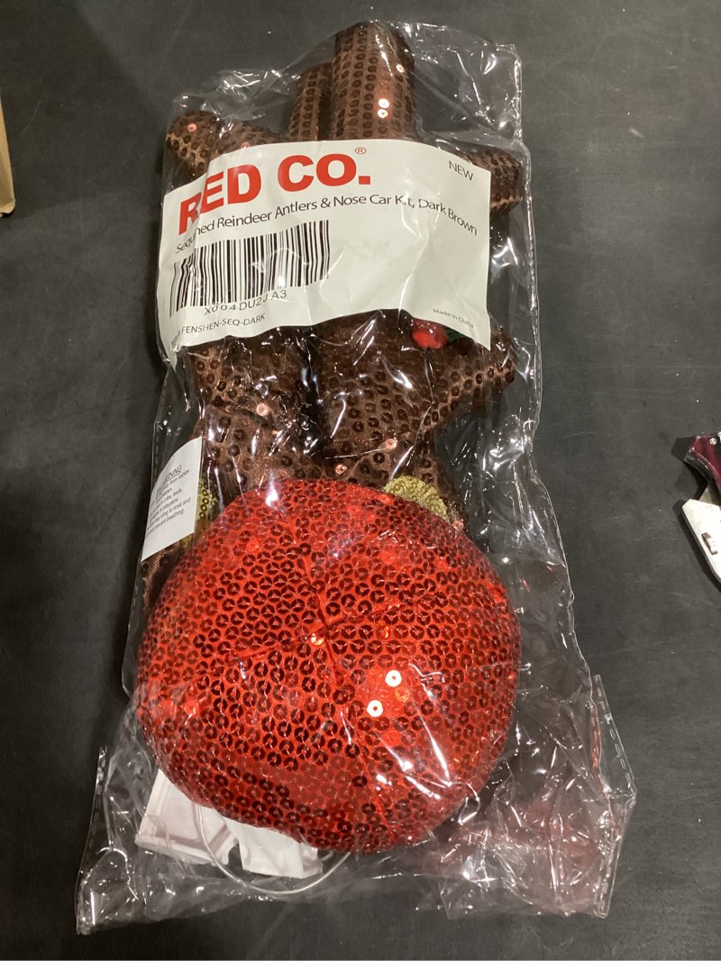 Condition photo showing New/Like New for Red Co. 16.5” Sequined Reindeer Antlers & Nose Christmas Car Kit Products, Dark Brown