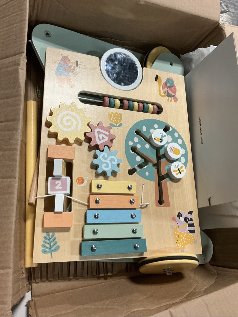 Condition photo showing As Is for wooden baby walker, montessori walker for babies 12 months, push walking toys for 1 year old learning to walk green baby walker