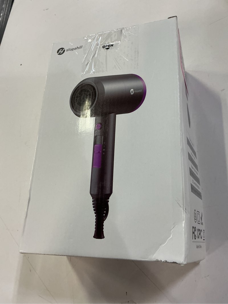 Condition photo showing New/Like New for slopehill Professional Ionic Hair Dryer, Powerful 1800W Fast Drying Low Noise Blow Dryer with 2 Concentrator Nozzle 1 Diffuser Attachments for Home Salon Travel (Black)