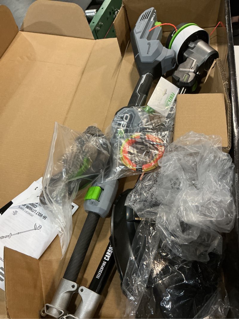 Condition photo showing As Is for ego power+ powerload with carbon fiber shaft 56-volt 16-in telescopic shaft battery string trimmer