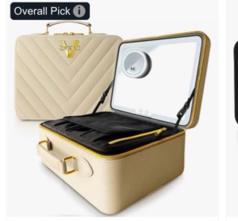 JENNI V Upscale PU Leather Makeup Bag with Light Up Mirror, 3 Brightness Settings, Adjustable Divide