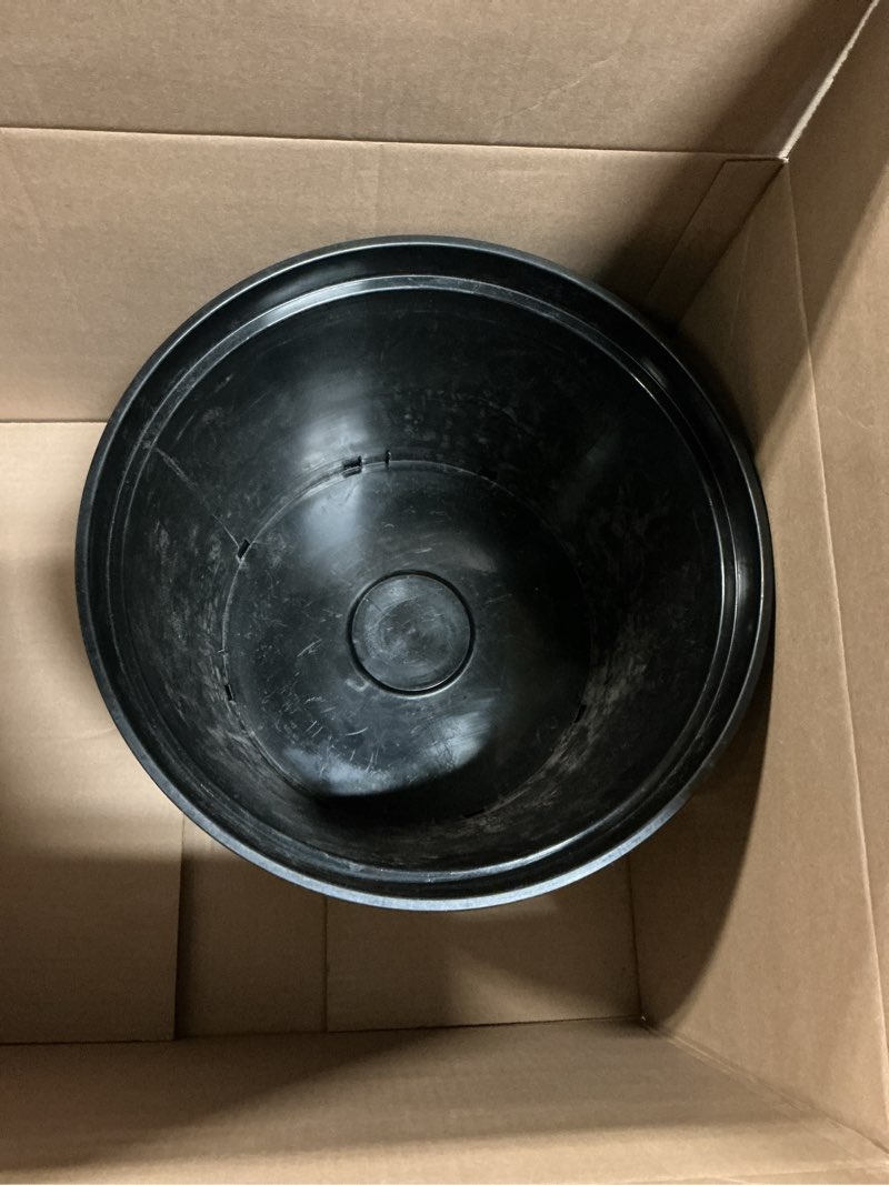 Condition photo showing As Is for 10 Gallon Plastic Nursery Pots, 16 Inch Round Plant Pots with Drainage Holes, 5 Pack Large Garden Flower Pots for Outdoor Indoor Plants, Gardening Gifts for Women, Black 10Gallon-5P
