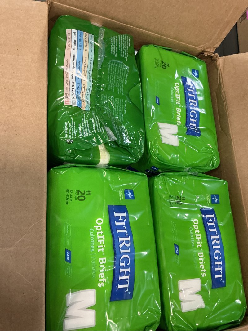 Condition photo showing New/Like New for (Size M)FitRight Adult Diapers, Ultra Heavy Absorbency, M (Waist Size 32in-44in), 80 Count, OptiFit Incontinence Briefs for Men and Women, Disposable, Moisture-Wicking, Leak Protection, Medium 80 count
