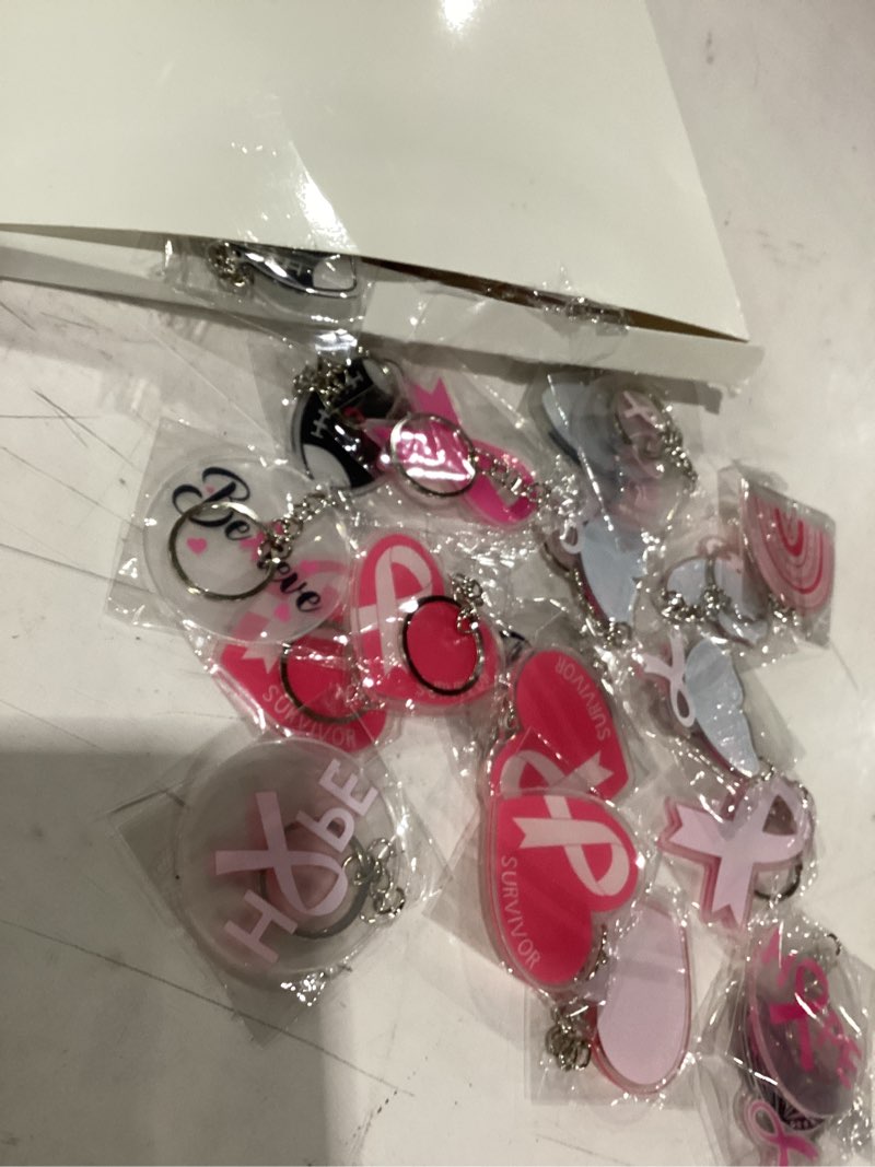 Sureio 48 Pcs Breast Cancer Awareness Keychain Pink Ribbon Breast Cancer Key Ring Bulk Gifts for Wom