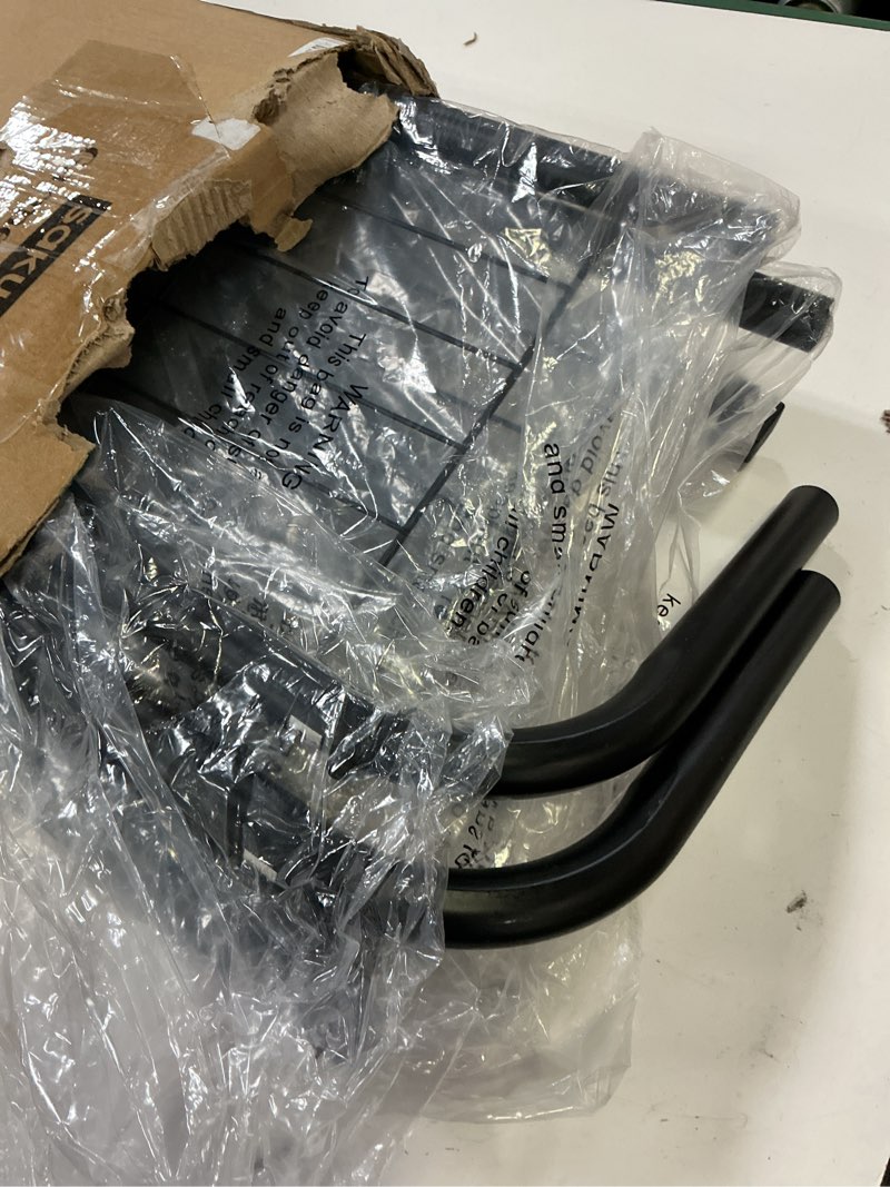 Condition photo showing As Is for sakugi clothes rack - clothing rack with storage mesh shelf & casters, heavy-duty metal clothing rack for hanging clothes, dresses, coats, large load capacity, easy assembly, black, 28.0"x16.9"x59.0" black 28.0" x 16.9" x 59.0" (1 rod)