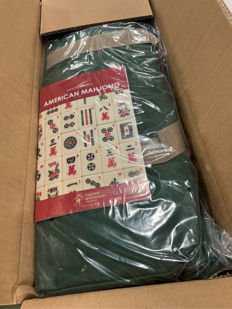 Condition photo showing New/Like New for Yellow Mountain Imports American Mahjong Set, Huntington with 166 Melamine Mahjong Tiles, Mineral Green Soft Case - 4 All-in-One Racks with Pushers, Scoring Coins, Dice, and Wind Indicator