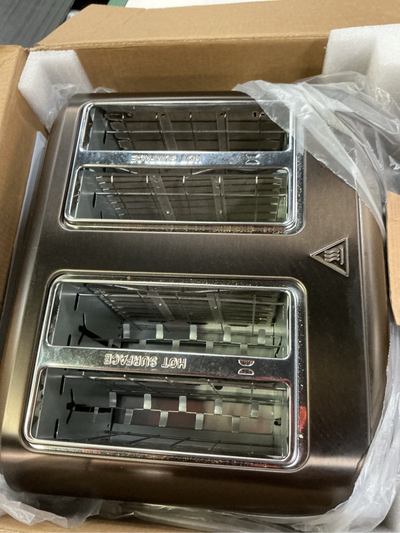 Condition photo showing As Is for SEEDEEM Toaster 4 Slice, LCD Display, 6 Shade Settings, 1.5'' Wide Slots, Digital Stainless Toaster for Bagel, Defrost, Reheat, Dual Control, Removable Crumb Tray, 1500W, Dark Metallic Dark Metallic- 4 Slice