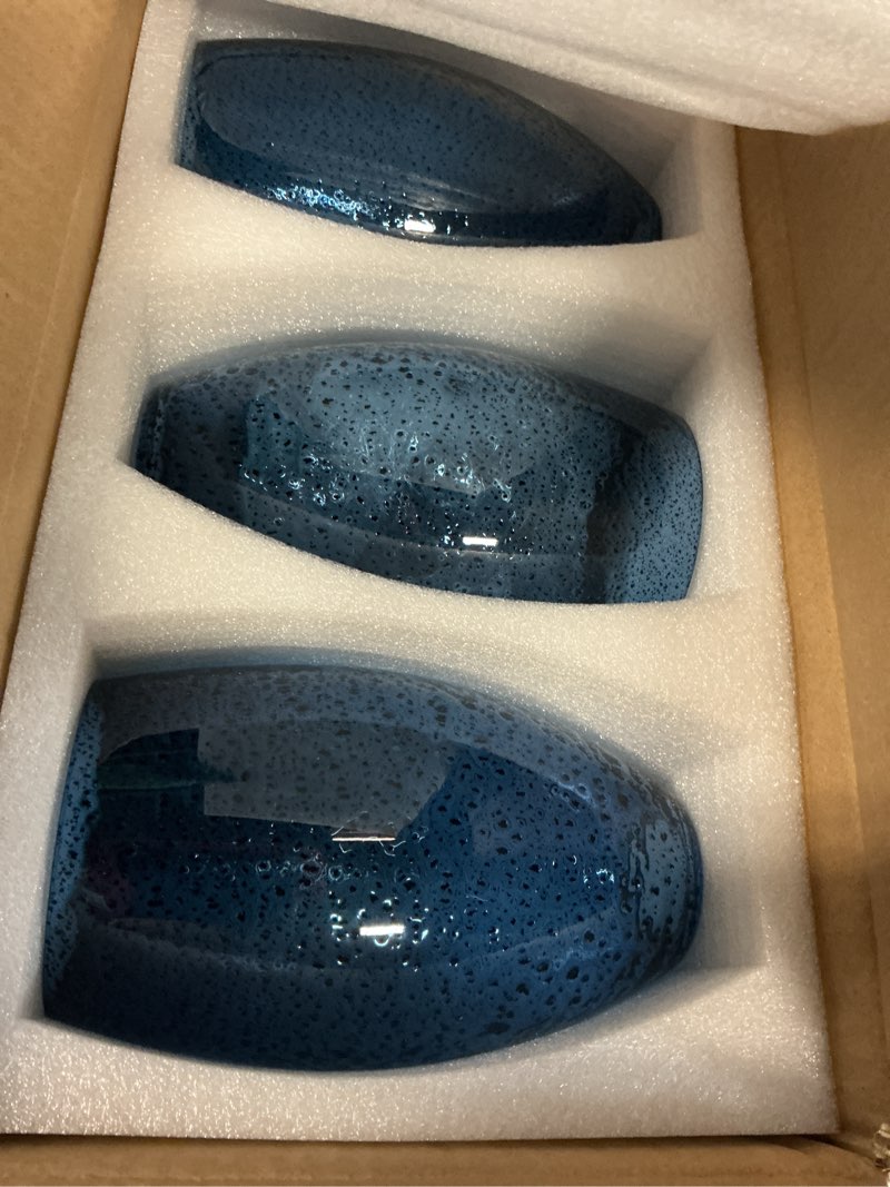 Condition photo showing New/Like New for 3 set oval glass lamp shade 7.5" high x 4.7" diameter glass pendant lamp shade light fixtures lampshade replacement for kitchen island pendant ceiling light (dark blue seeds)