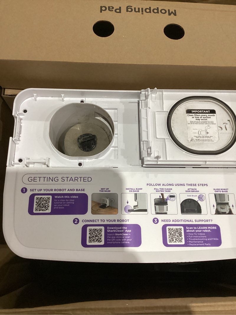 Condition photo showing As Is for Shark Stratos 2-in-1 Robot Vacuum & Mop with 25+ Hands-Free Features & NeverTouch Self-Cleaning Base, Precision Mapping, Autolift Technology, HEPA Filtration, Edge Detect, AV2700ZE, White