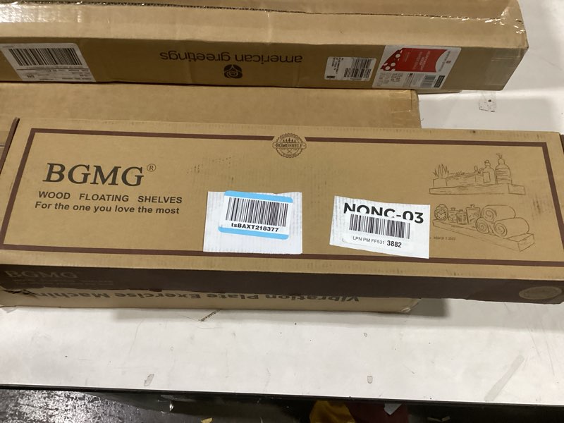 Condition photo showing New/Like New for BGMG Wood Floating Shelves for Wall 24 inch Set of 2, Rustic Wooden Wall Mount Shelves for Bathroom Living Room Bedroom Kitchen Farmhouse -24x 6.7 x1.25 inch-Dark Walnut