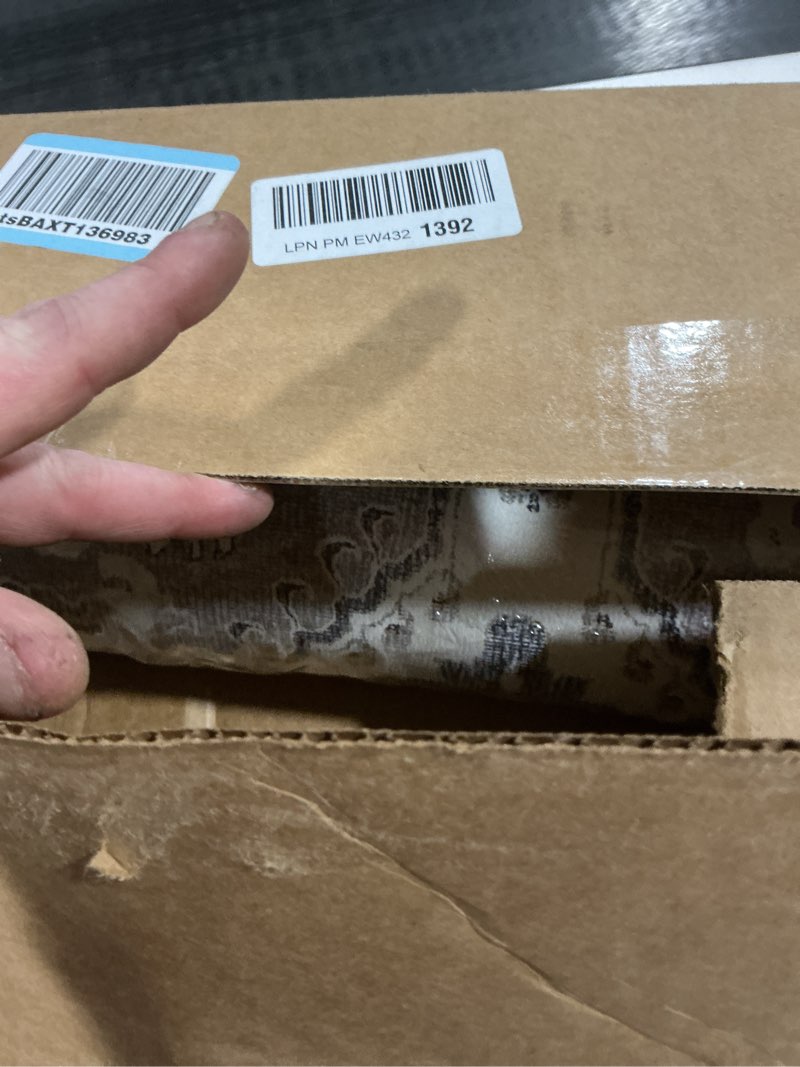 Condition photo showing Good Condition for Floor Mat for Home 5×7ft, Easy Clean Plastic Rug-Like Pattern Area Mat for Living Room, Waterproof Vinyl Area Rug for Under Kitchen Table, No Slip Soft Vintage Rug for High Traffic Area (White) White (Rug-style) 5' x 7' (Rectangular)