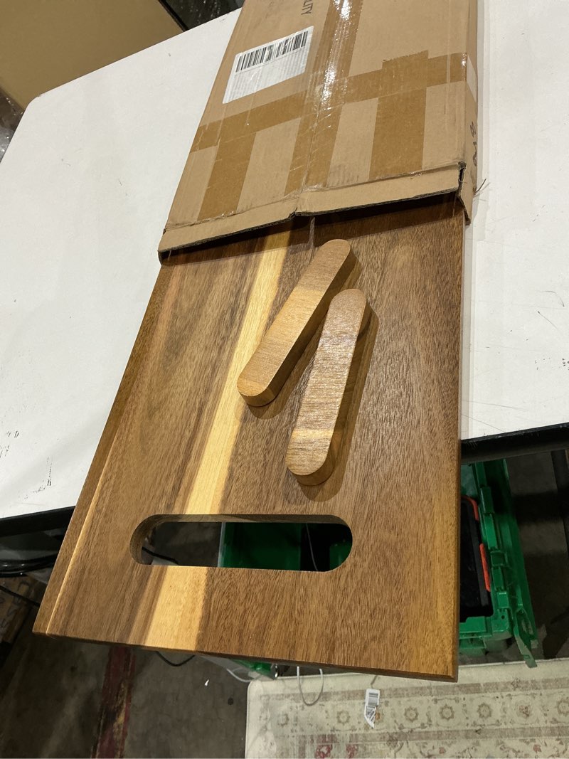Condition photo showing Good Condition for ldq 36" extra large charcuterie board, acacia wood serving tray for parties, long grazing platter with handles for kitchen island, includes 2 easy-lift wooden risers, 36x11 inch.