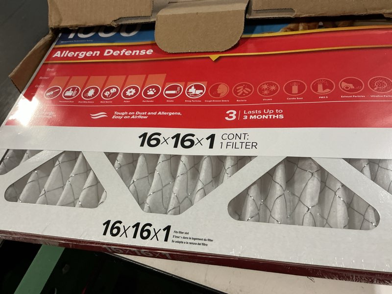 Condition photo showing Good Condition for Filtrete 16x16x1 AC Furnace Air Filter, MERV 11, MPR 1000, Micro Allergen Defense, 3-Month Pleated 1-Inch Electrostatic Air Cleaning Filter, 4 Pack (Actual Size 15.81 x 15.81 x 0.81 in)