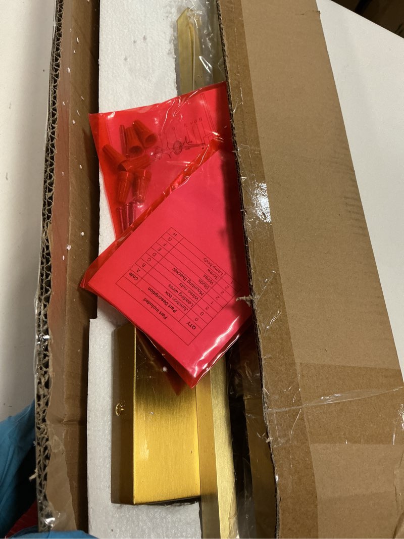 Condition photo showing Good Condition for Wall Sconces Set of Two, LED Dimmable Sconces Wall Lighting, Brushed Gold Modern Wall Sconce Light for Bathroom, Living Room, Bedroom, Hardwi Gold 28Inch