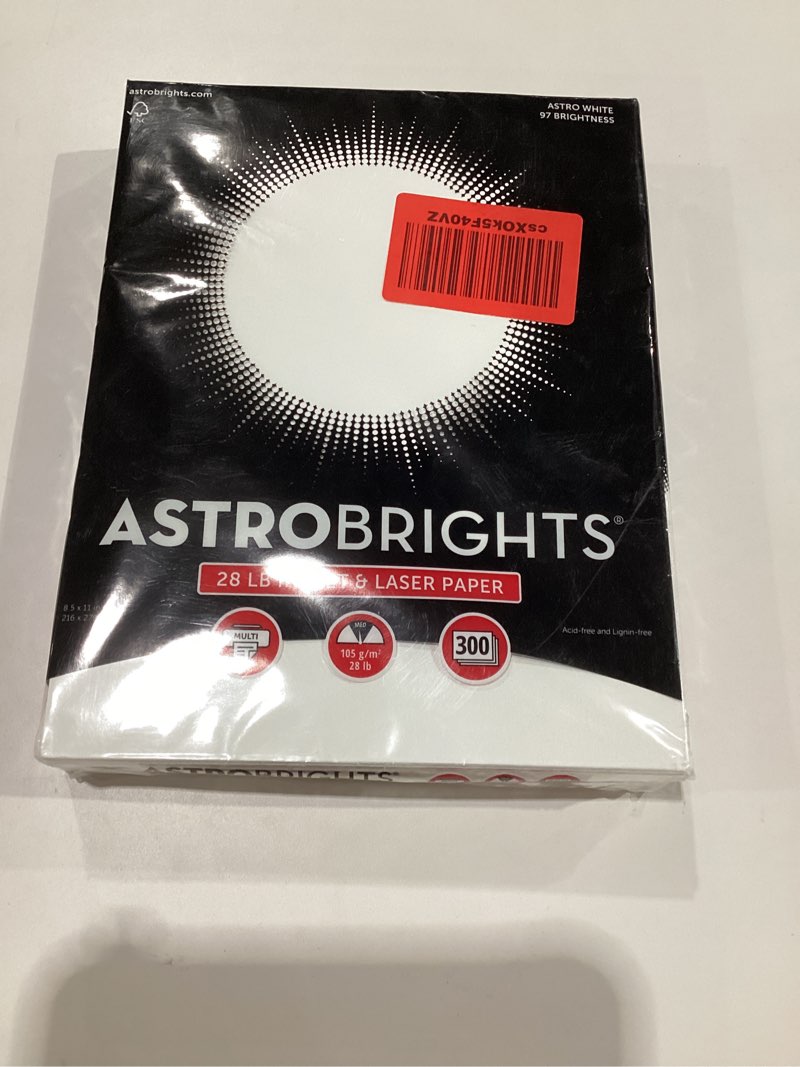 Condition photo showing New/Like New for Astrobrights® Printer & Copy Paper, 8.5\" x 11\", 28lb/105gsm, 97 Brightness, White, 5 reams of 300 sheets per ream, 1,500 sheets per carton (91738-01), ONLY ONE PACK