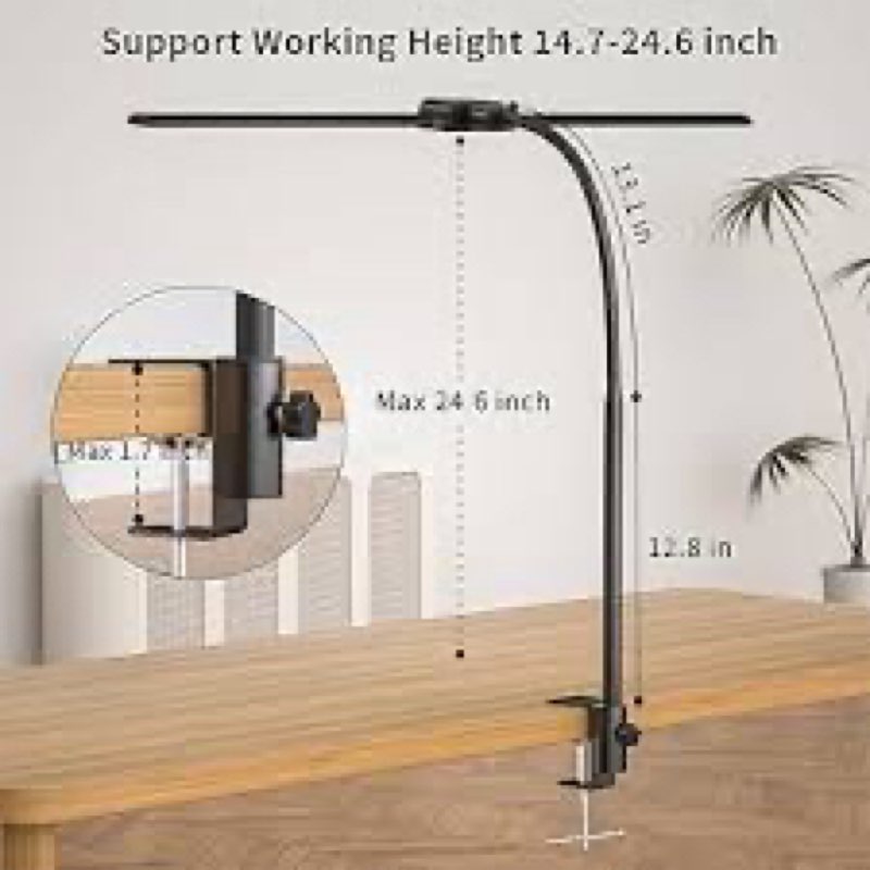 KableRika Desk lamp,Double Head LED Desk Lamp with Clamp,Architect Desk Lights for Home Office,Eye-C