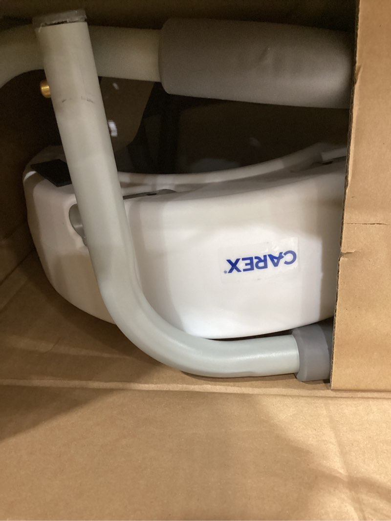 Condition photo showing New/Like New for carex 3.5 inch raised toilet seat with arms, elongated toilet seat riser, 300 lbs capacity, elevating and raising seat for elderly and handicap, universal, slip-resistant with padded handles, white