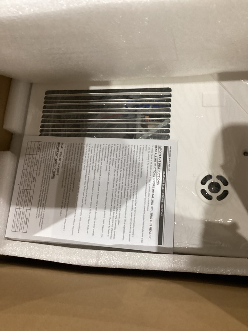 Condition photo showing New/Like New for White Grille Wall Heater with Built-In Adjustable Thermostat and Silent Motor(750/1500W,120/240V AC) for Kitchens,Electric space heaters for rapid room temperature heating,Living Rooms Front Rooms