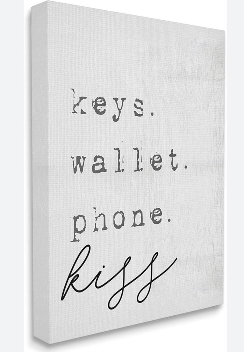 Stupell Industries Keys Wallet Phone Kiss Phrase Distressed Typewriter
