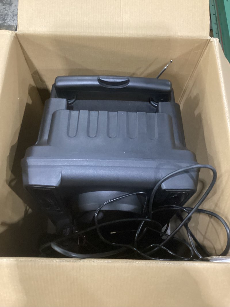 Condition photo showing As Is for pyle 8’’ portable pa speaker system - 280 watts pa & karaoke speaker with two wireless & 1 wired microphone, wireless bluetooth streaming, flashing party lights, mp3/usb/fm radio