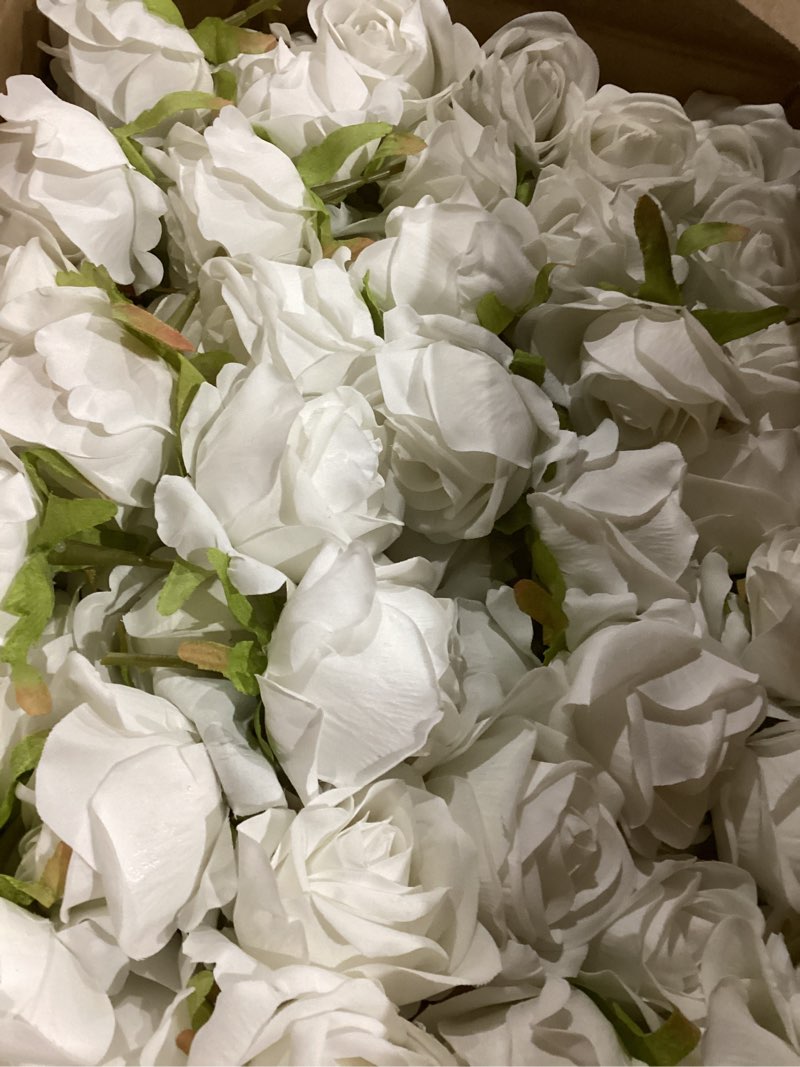 Condition photo showing New/Like New for 120 Pcs Artificial Roses Bulk Velvet Silk White Roses White Roses for Wedding Centerpieces Bridal Bouquet Mohter's Day Home Decor (120, White) White 120
