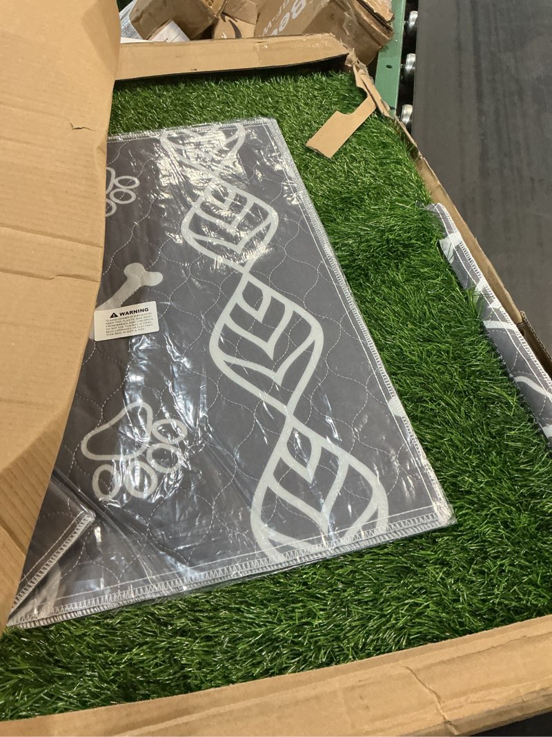 Condition photo showing New/Like New for loobani large dog grass pad with tray - 35x23in dog litter box with 2 artificial grass patch + 2 washable pee pads - quickly absorbency indoor outdoor potty for patio balcony apartment use 35"×23" (5-layer potty system)