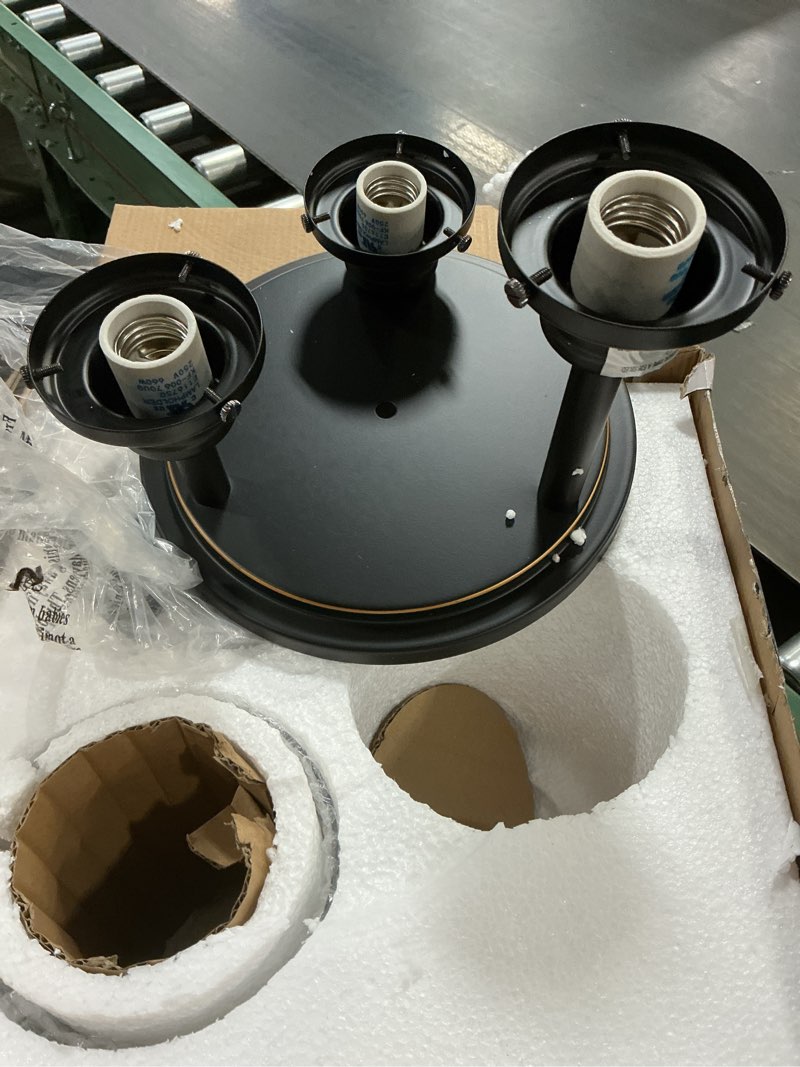 Condition photo showing As Is for Globe Electric 65904 3-Light Bronze Semi-Flush Mount Ceiling Light Fixture with Seeded Glass Shades, Ideal for Kitchen, Bathroom, Bedroom, Closet Light, Home Essentials, LED Bulbs Compatible Oil-Rubbed Bronze