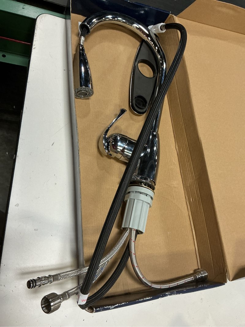 Condition photo showing As Is for project source tucker chrome single handle pull-down kitchen faucet with sprayer (deck plate included)