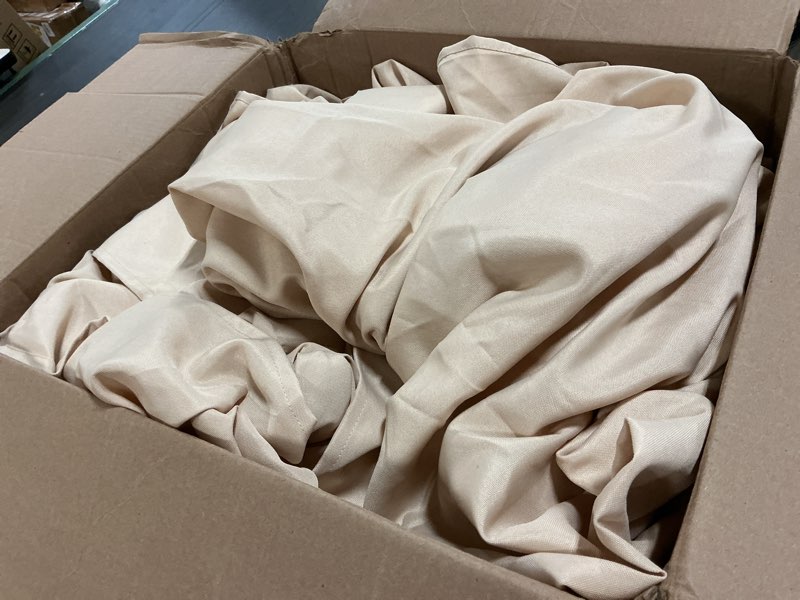Condition photo showing As Is for brillmax 6 pack beige tablecloths 90 x 132 inch for 6ft rectangle tables - 150 gsm polyester fabric, floor length drop, water, stain & wrinkle resistant cloth cover for wedding reception banquet beige 90x132 in, 6 pack