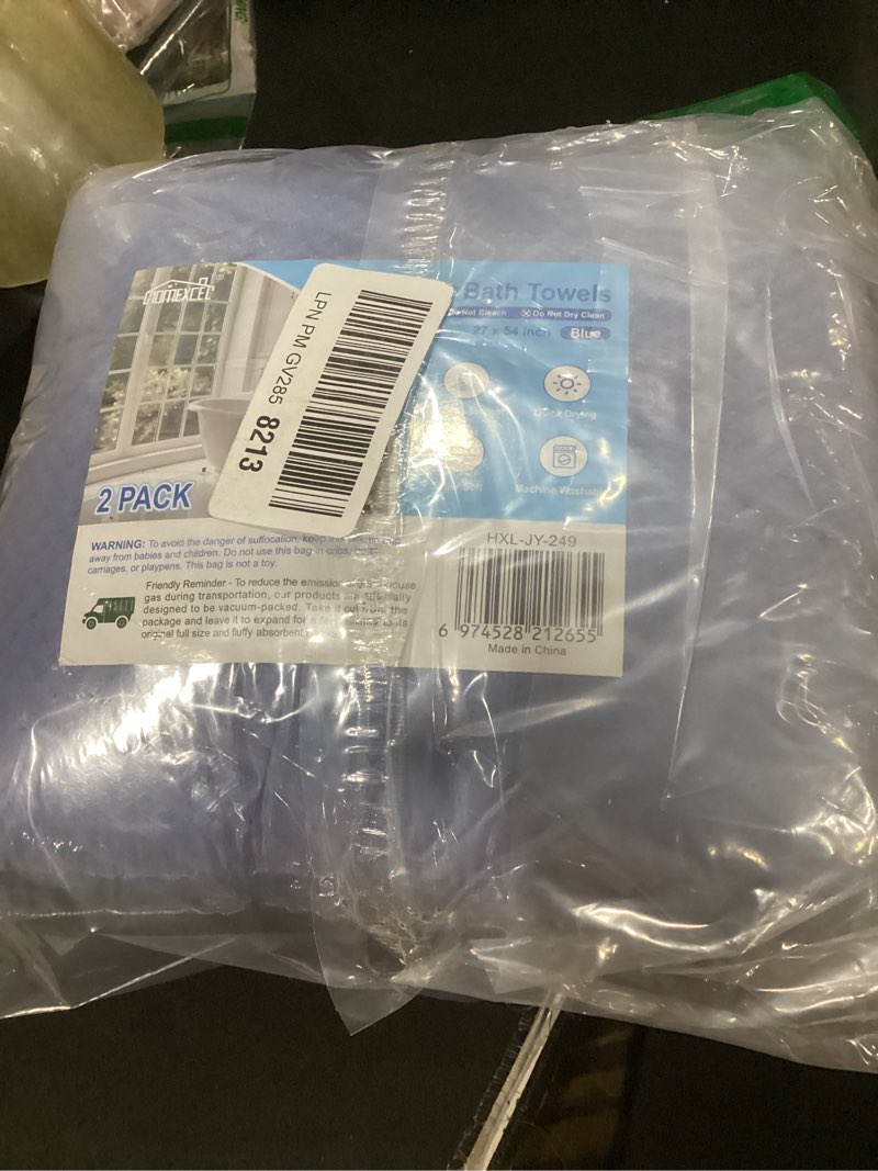 Condition photo showing New/Like New for homexcel bath towels pack of 2, (27 x 54 inches) microfiber ultra soft highly absorbent bath towel set, lightweight and quick drying towels for body, sport, yoga, spa, fitness, blue blue 27 x 54 inch 2