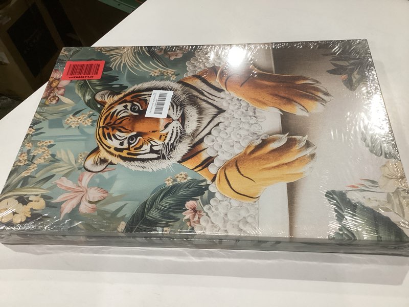 Condition photo showing Good Condition for 3pcs funny tiger bathroom canvas wall art trendy preppy tiger bathroom wall decor prints fashion sunglasses animal toilet paintings pictures for washroom toilet home decoration framed canvas, similar to stock photo