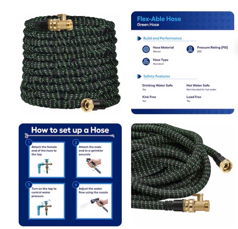 flex-able hose xtreme 1-in x 100-ft kink free woven green hose