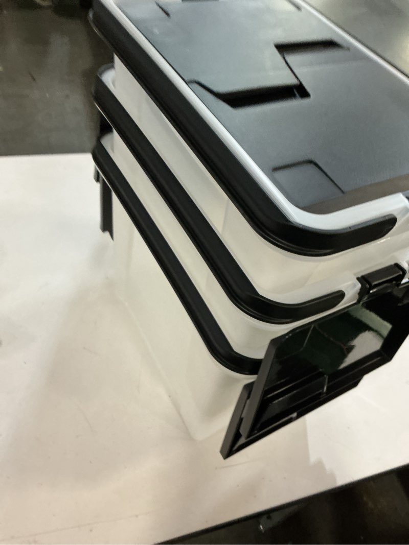 Condition photo showing Good Condition for (( incomplete 3 pc))IRIS USA File Box File Organizer w/Wing Lid for Letter/Legal File, Water Resistant Document Box, BPA-Free Plastic Storage Bin Organizer with Handles, Stackable, Nestable, Clear 18 Qt. 4Pack