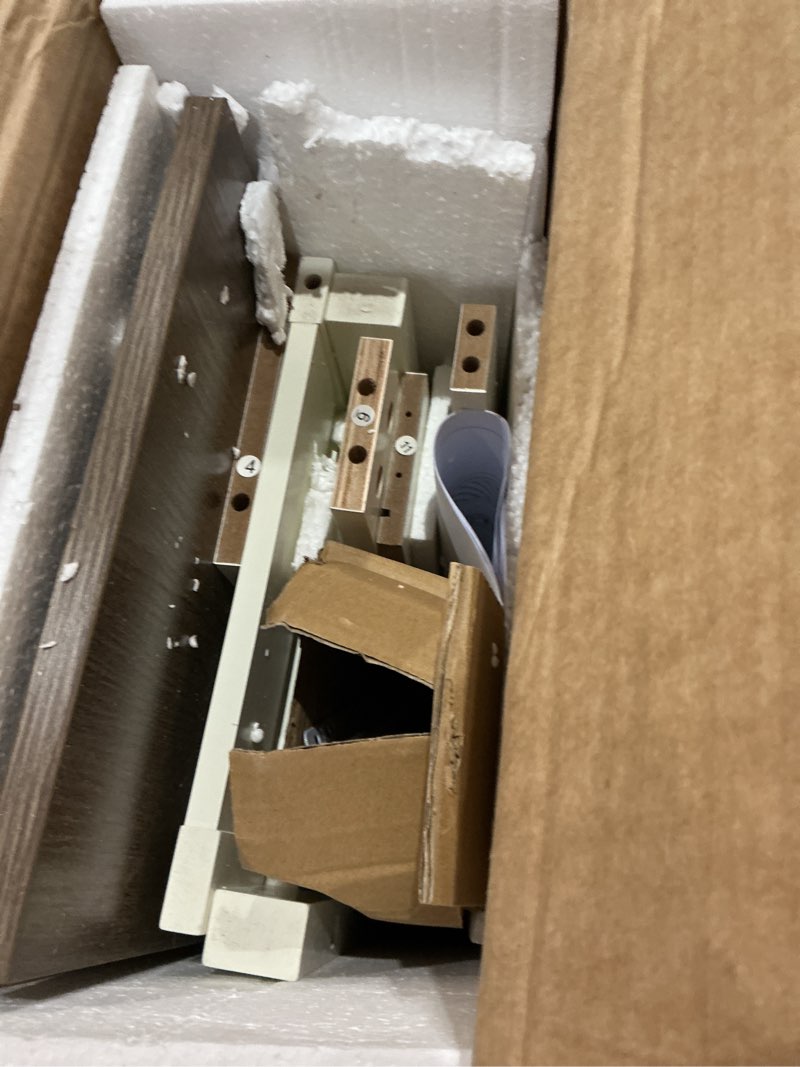 Condition photo showing Good Condition for choochoo 47" farmhouse console table with 3 drawers, rustic entryway table, narrow long sofa table for living room, hallway, behind couch, soft white and brown soft white and brown 11.81"d x 47.24"w x 31.3"h