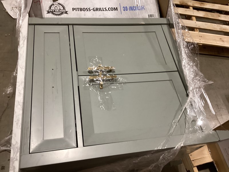 Condition photo showing As Is for bemma montauk 36-in morning fog grey undermount single sink bathroom vanity with carrara marble top (similar item)