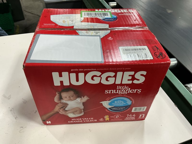 Condition photo showing New/Like New for huggies size newborn diapers, little snugglers baby diapers, size newborn (up to 10 lbs), 144 count, packaging may vary