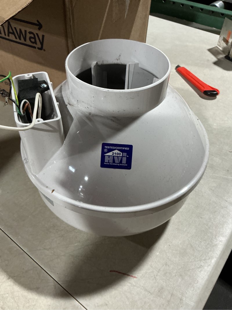 Condition photo showing As Is for RB190 148 CFM 4 in. Inlet and Outlet Inline Ventilation Fan in White