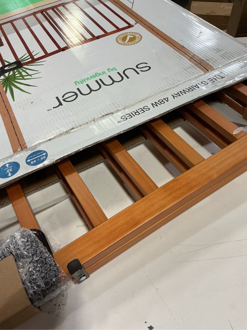 Condition photo showing Good Condition for Ingenuity Wood Banister & Stair Safety Pet and Baby Gate, 32"-48" Wide, 33" Tall, Install Banister to Banister or Wall, or Wall to Wall in Doorway or Stairway, Banister and Hardware Mounts - Cherry