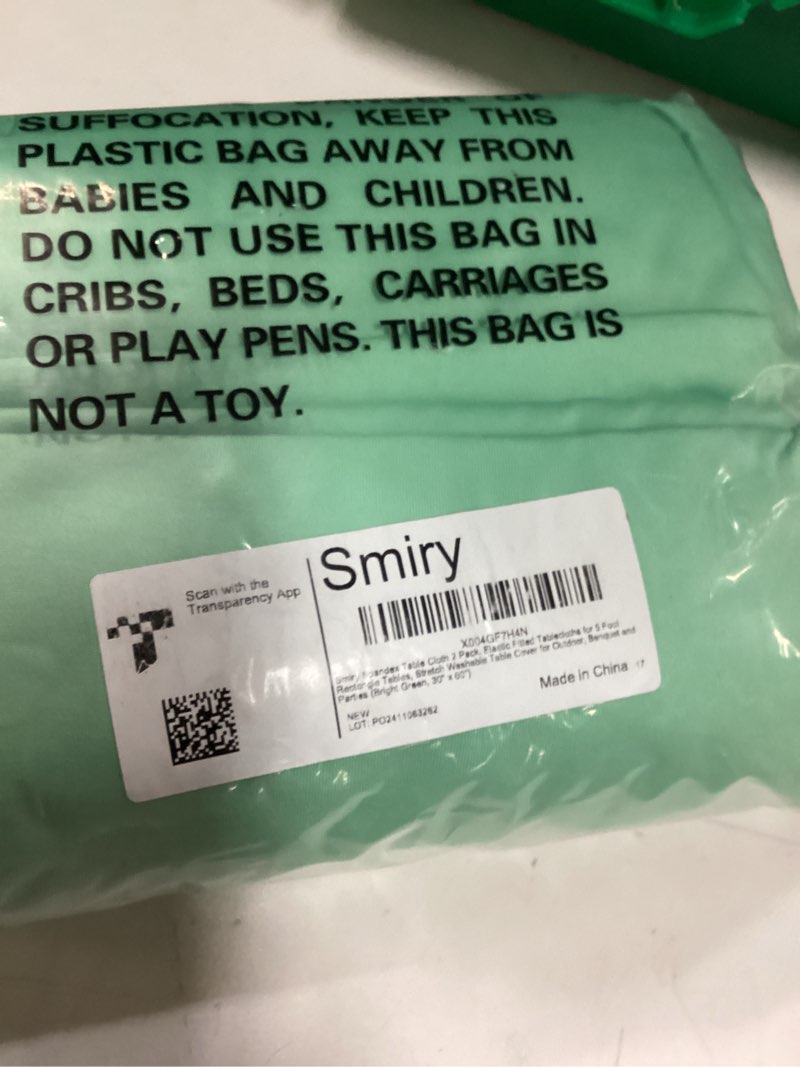 Condition photo showing New/Like New for Smiry 2 Pack Spandex Table Cloth 5FT, Elastic Fitted Stretch Tablecloths for Rectangle Tables, Washable Table Cover for Outdoor, Wedding, Banquet & Parties (Bright Green, 60Lx30Wx30H Inch) 30" x 60" Bright Green 2