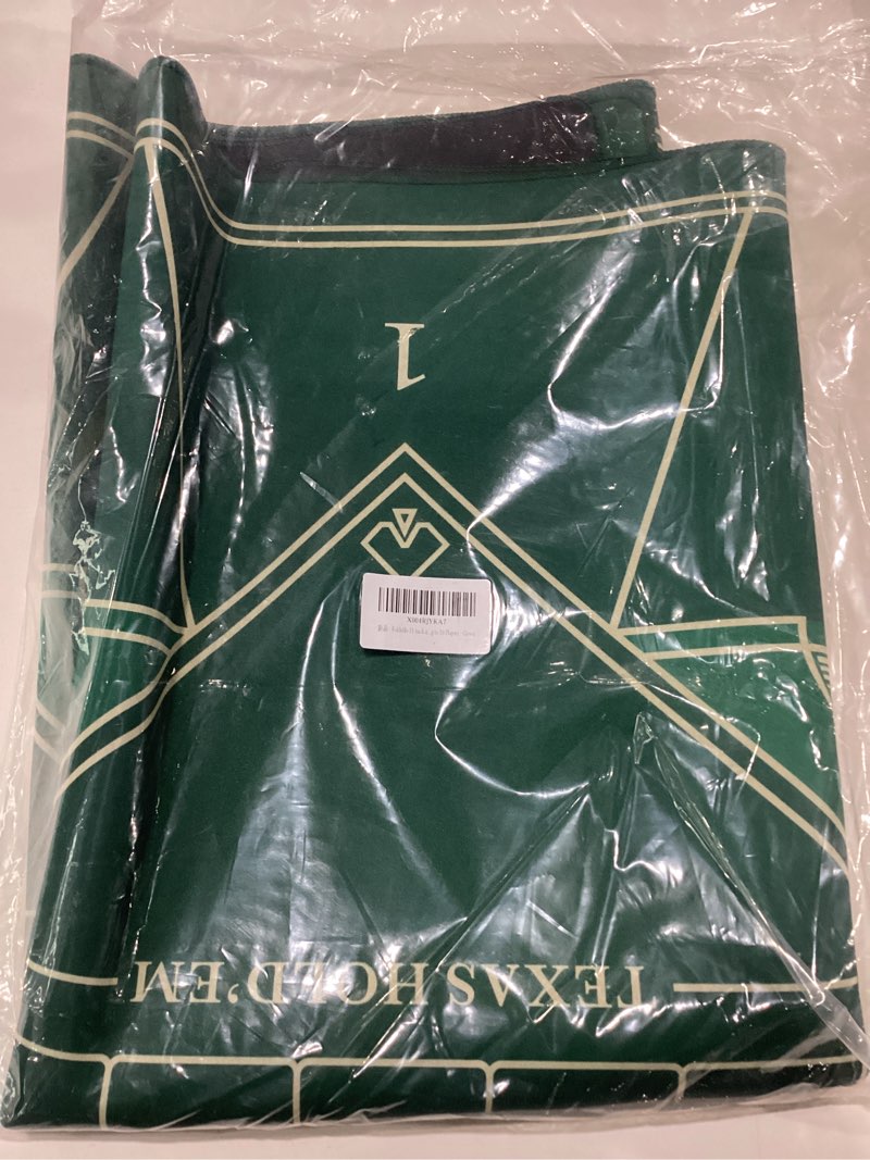 Condition photo showing Good Condition for foldable 31-inch x 31-inch texas hold'em poker mat with non-slip liner and carrying pouch - waterproof portable casino table poker mat for family game night for up to 10 players - green