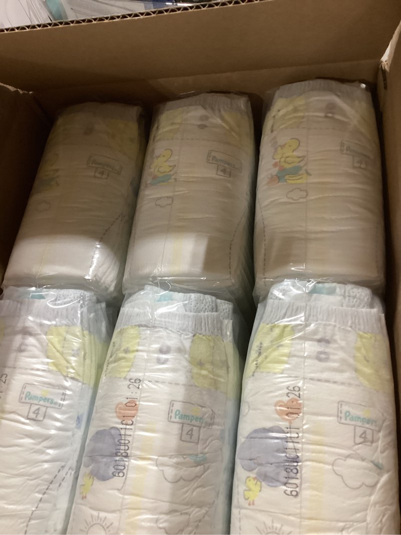 Condition photo showing New/Like New for pampers swaddlers diapers, size 4 (15-34 lbs), 150 count, absorbent, keeps baby dry and comfortable, skin safe disposable baby diaper (packaging may vary) size 4 150